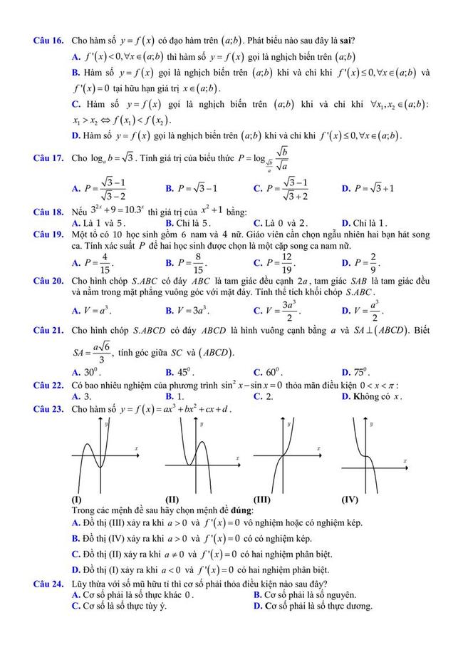 Đề thi thử môn Toán THPT năm 2019 trường chuyên Thoại Ngọc Hầu - An Giang trang 3