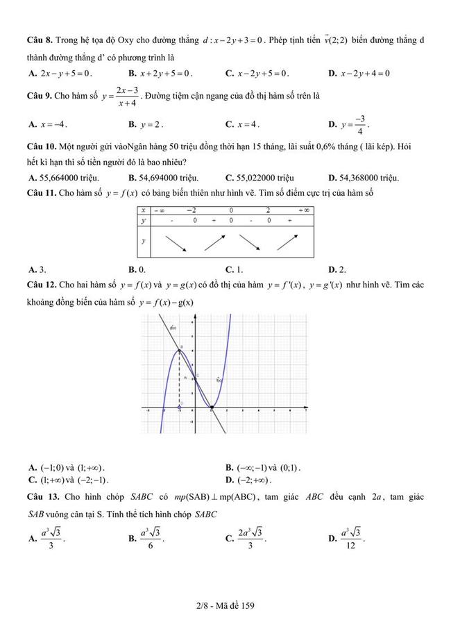 Đề thi thử môn Toán THPT năm 2019  trường Yên Dũng 3 - Bắc Giang lần 1 trang 2