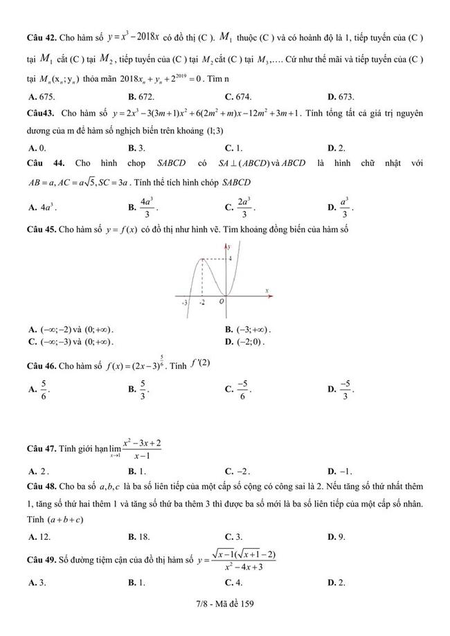 Đề thi thử môn Toán THPT năm 2019  trường Yên Dũng 3 - Bắc Giang lần 1 trang 7