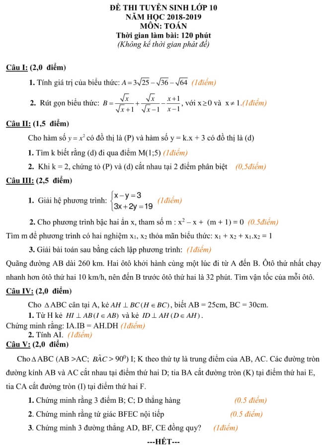Đề thi thử vào 10 môn Toán trường THPT Đồi Ngô - Bắc Giang