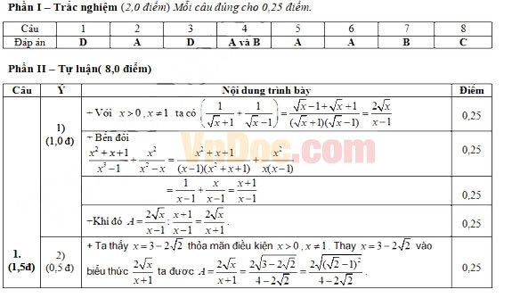 Đáp án Đề thi thử vào 10 môn Toán trường THPT Hiệp Hòa số 1 - Bắc Giang trang 1