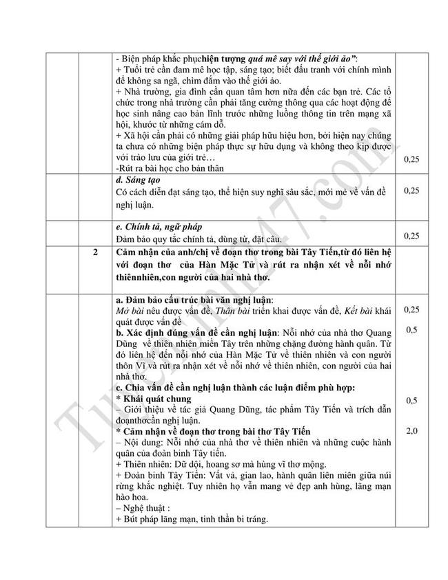 Đáp án đề thi thử môn Văn THPT năm 2019 trường THPT Nguyễn Viết Xuân - Vĩnh Phúc lần 1 trang 2