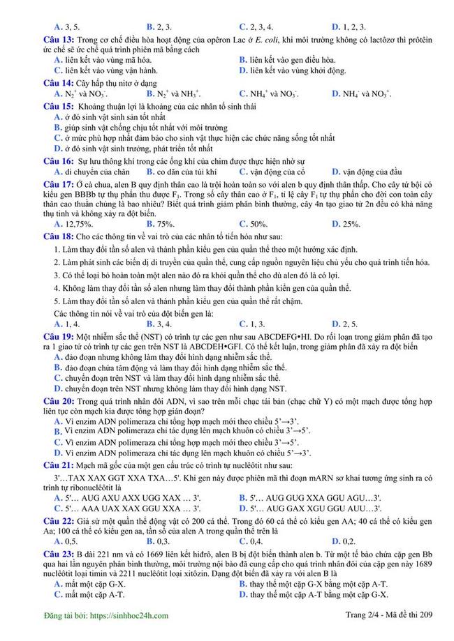 Đề thi thử môn Sinh THPT năm 2019 trường THPT Liễn Sơn - Vĩnh Phúc lần 3 trang 2