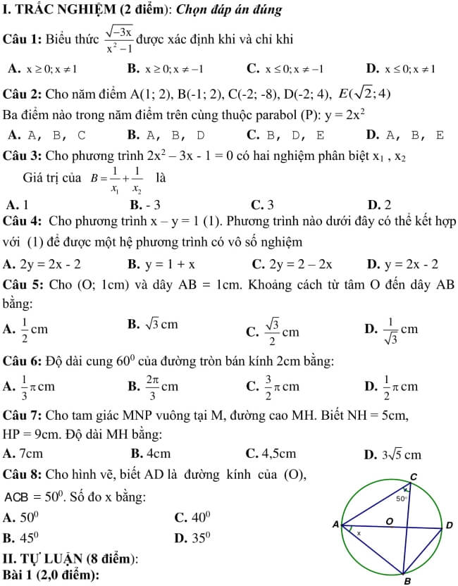 Đề thi thử vào 10 môn Toán trường THPT Bùi Hữu Nghĩa - Cần Thơ trang 1