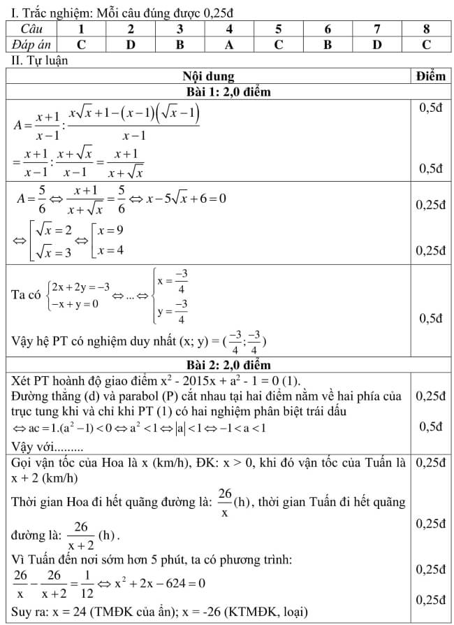 Đáp án Đề thi thử vào 10 môn Toán trường THPT Bùi Hữu Nghĩa - Cần Thơ trang 1