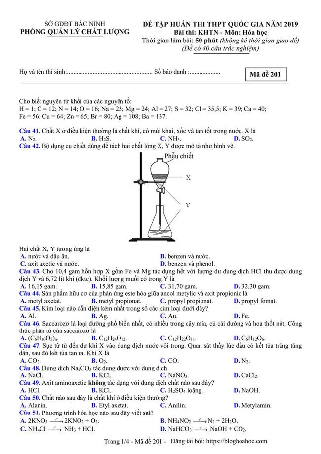 Đề thi thử môn Hóa THPT năm 2019 Sở GD&ĐT Bắc Ninh trang 1