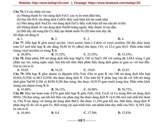 Đề thi thử môn Hóa THPT năm 2019 trường THPT Chuyên KHTN - Hà Nội lần 1 trang 4