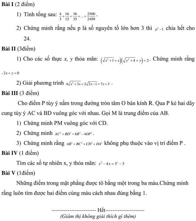 Đề thi thử vào 10 môn toán trường THPT Chuyên Quang Trung - Bình Phước