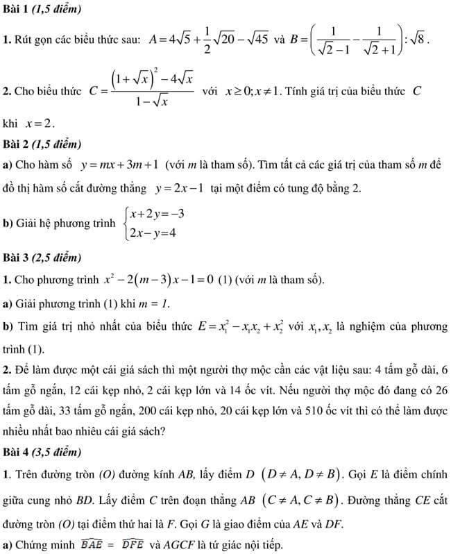 Đề thi thử vào 10 môn Toán trường THPT Trưng Vương - Bình Định trang 1