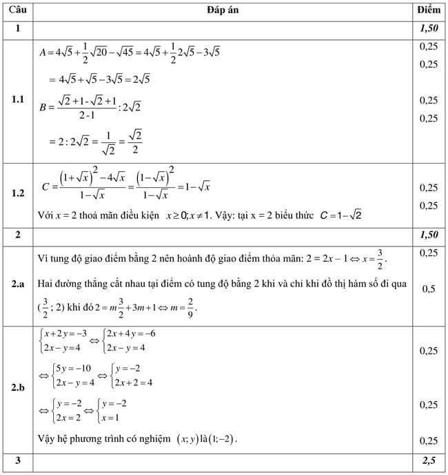 Đáp án Đề thi thử vào 10 môn Toán trường THPT Trưng Vương - Bình Định trang 1
