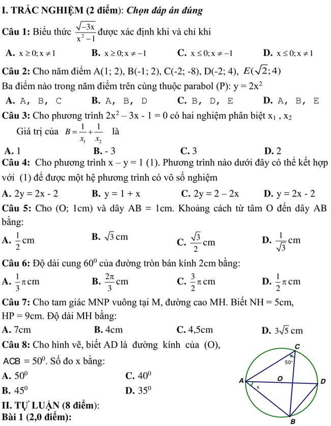 Đề thi thử toán vào 10 THPT Tô Hiệu - Hưng Yên trang 1