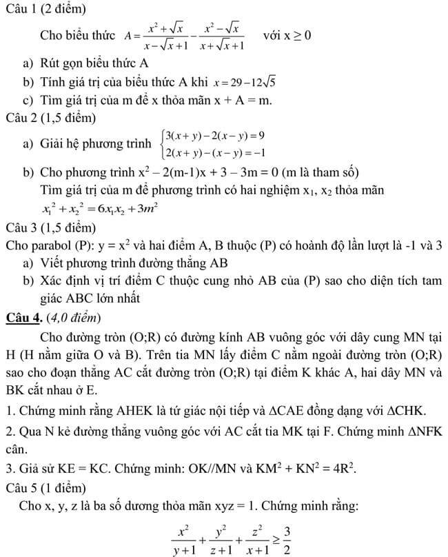 Đề thi thử toán vào 10 THPT Bảo Lộc - Lâm Đồng