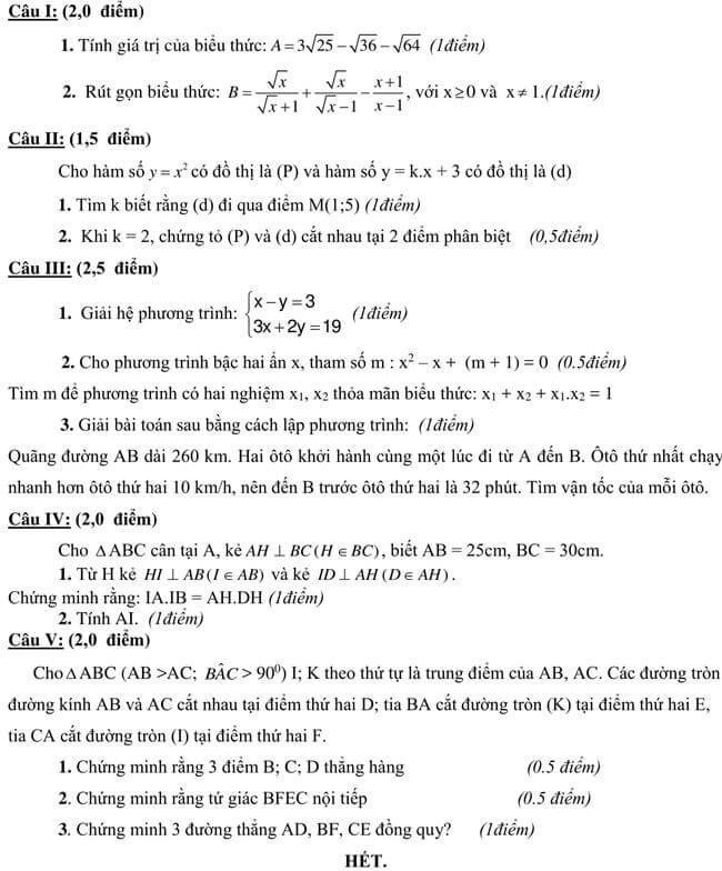 Đề thi thử toán vào 10 THPT chuyên Lê Quý Đôn - Lai Châu