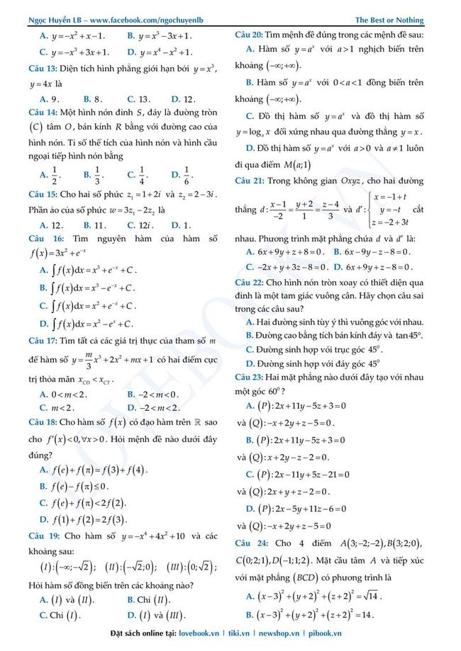 Đề thi thử môn Toán THPT năm 2019 trường THPT Đào Duy Từ - Hà Nội lần 2 trang 2