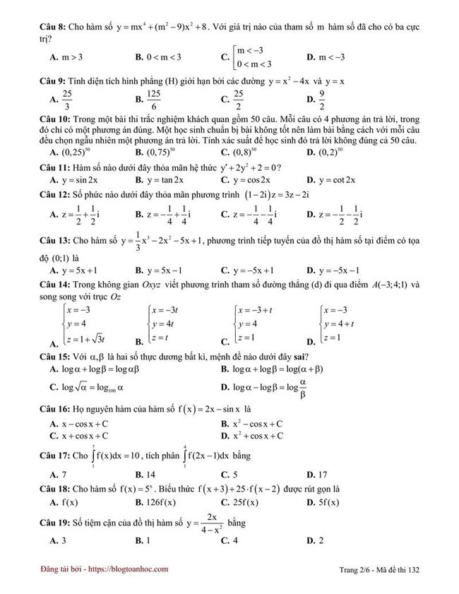Đề thi thử môn Toán THPT năm 2019 trường THPT Trần Bình Trọng - Khánh Hòa lần 2 trang 2