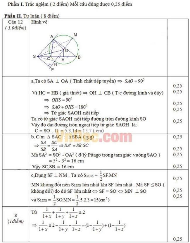 Đáp án Đề thi thử toán vào 10 THPT A Hải Hậu - Nam Định trang 1