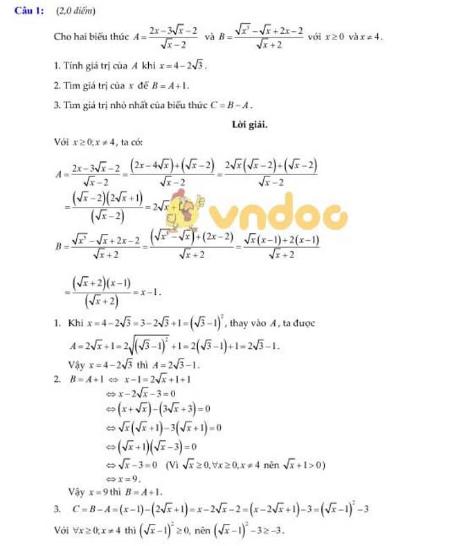 Đáp án Đề thi thử toán vào 10 THPT Nguyễn Khuyến - Nam Định trang 1
