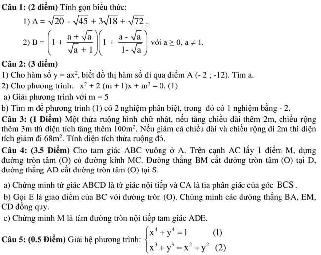 Đề thi thử toán vào 10 THPT số 1 TP Lào Cai