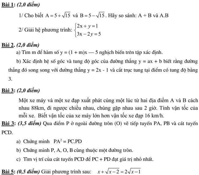Đề thi thử toán vào 10 THPT chuyên Lê Quý Đôn - Ninh Thuận
