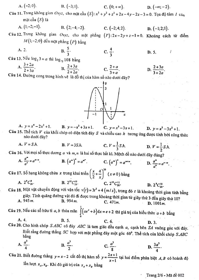 Đề thi khảo sát 12 môn Toán mã 002 Hà Nội 2019 trang 2