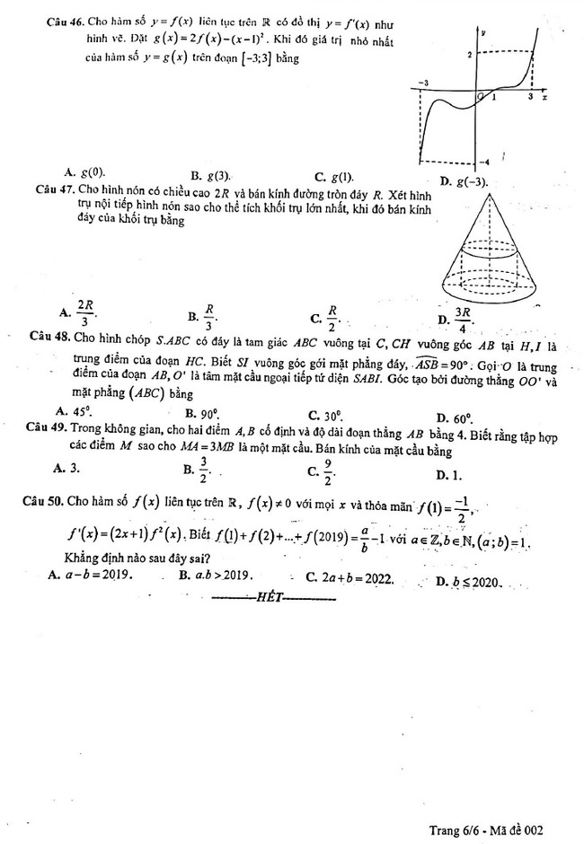 Đề thi khảo sát 12 môn Toán mã 002 Hà Nội 2019 trang 6