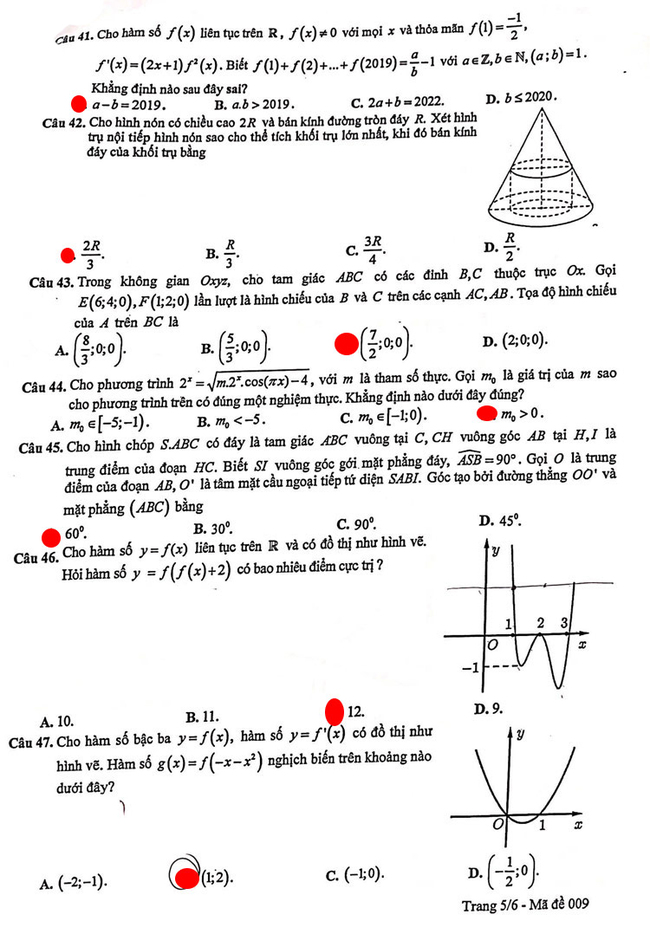 Đề thi khảo sát 12 môn Toán mã 009 Hà Nội 2019 trang 5