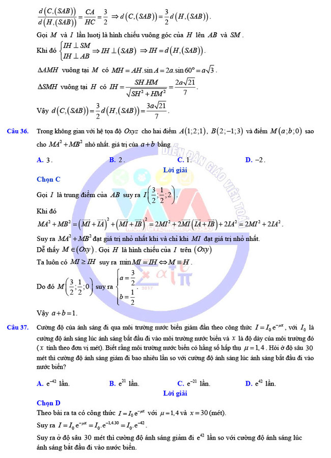Đề thi khảo sát 12 môn Toán mã 023 Hà Nội 2019 trang 12