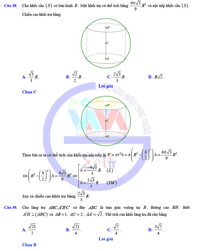 Đề thi khảo sát 12 môn Toán mã 023 Hà Nội 2019 trang 13