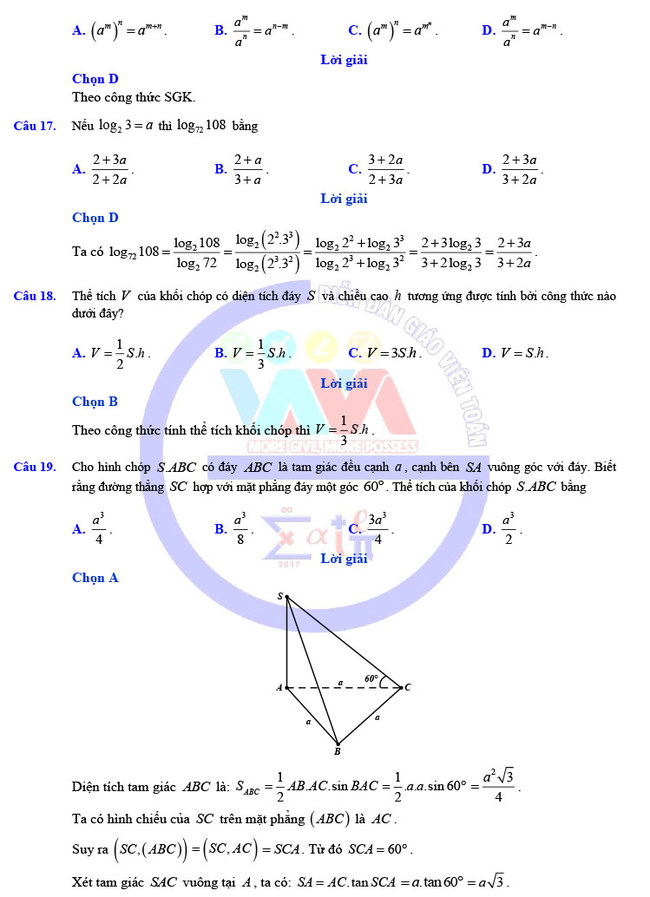 Đề thi khảo sát 12 môn Toán mã 023 Hà Nội 2019 trang 5