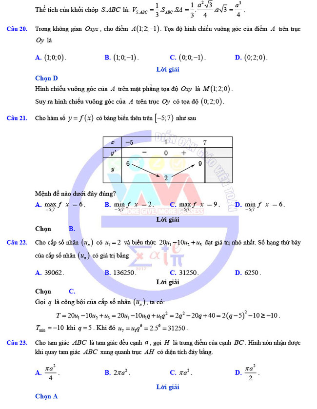 Đề thi khảo sát 12 môn Toán mã 023 Hà Nội 2019 trang 6