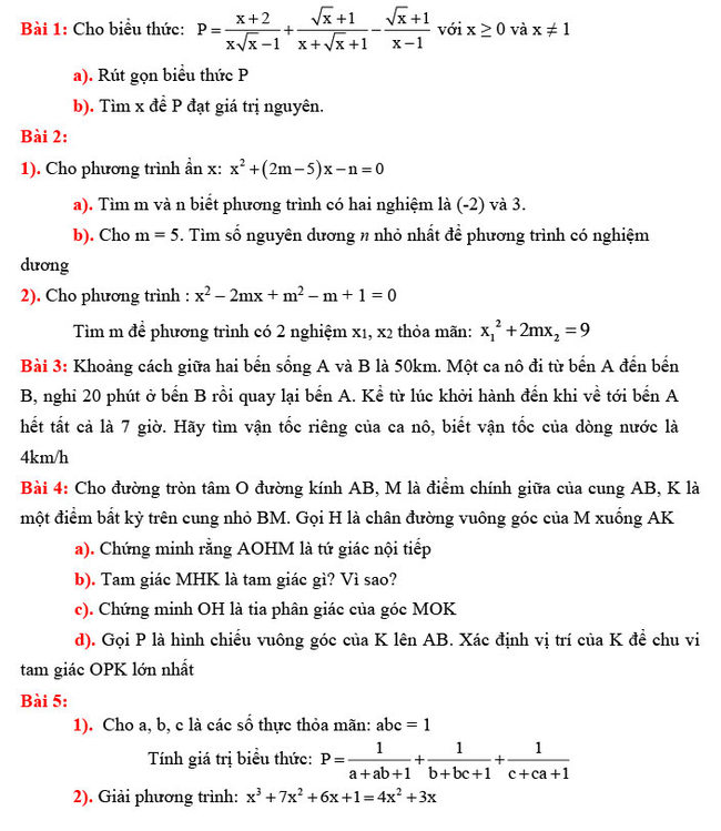 Đề thi thử môn Toán vào 10 số 1