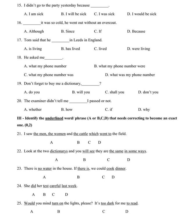 Đề thi thử môn Anh vào lớp 10 Bà Rịa - Vũng Tàu số 1 trang 2