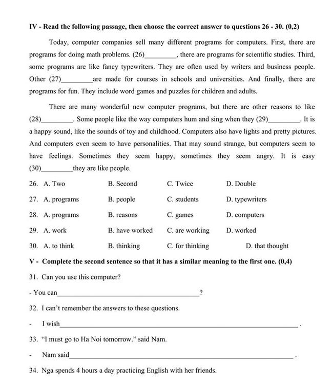 Đề thi thử môn Anh vào lớp 10 Bà Rịa - Vũng Tàu số 1 trang 3