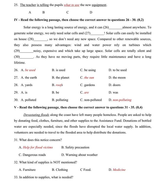 Đáp án đề thi thử môn Anh vào lớp 10 trường THPT Bạc Liêu trang 3
