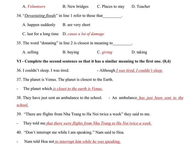 Đáp án đề thi thử môn Anh vào lớp 10 trường THPT Bạc Liêu trang 4