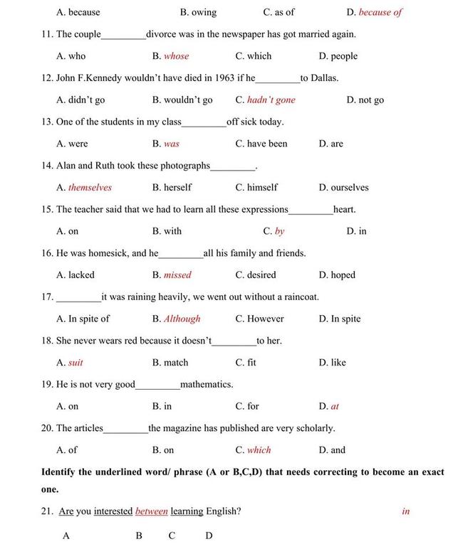 Đáp án đề thi thử môn Anh vào lớp 10 trường THPT Nguyễn Đình Chiểu - Bến Tre trang 2