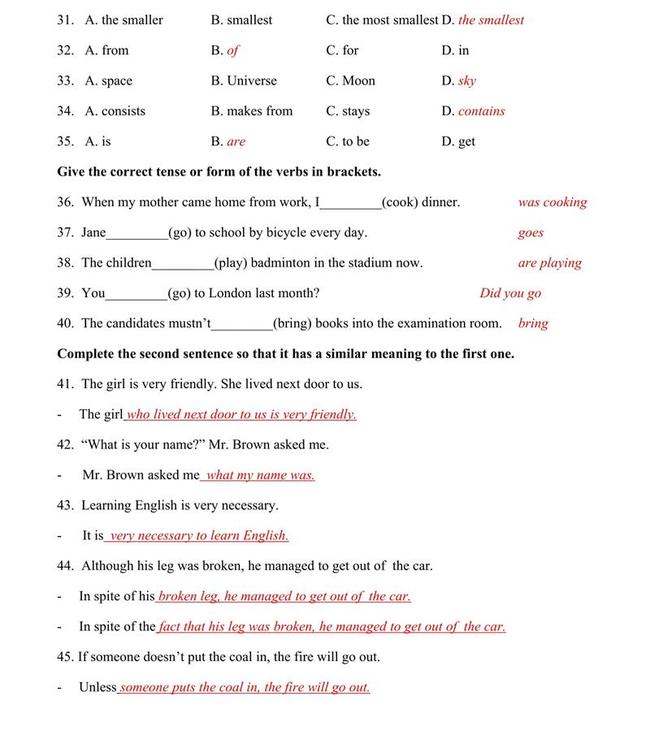 Đáp án đề thi thử môn Anh vào lớp 10 trường THPT Nguyễn Đình Chiểu - Bến Tre trang 4
