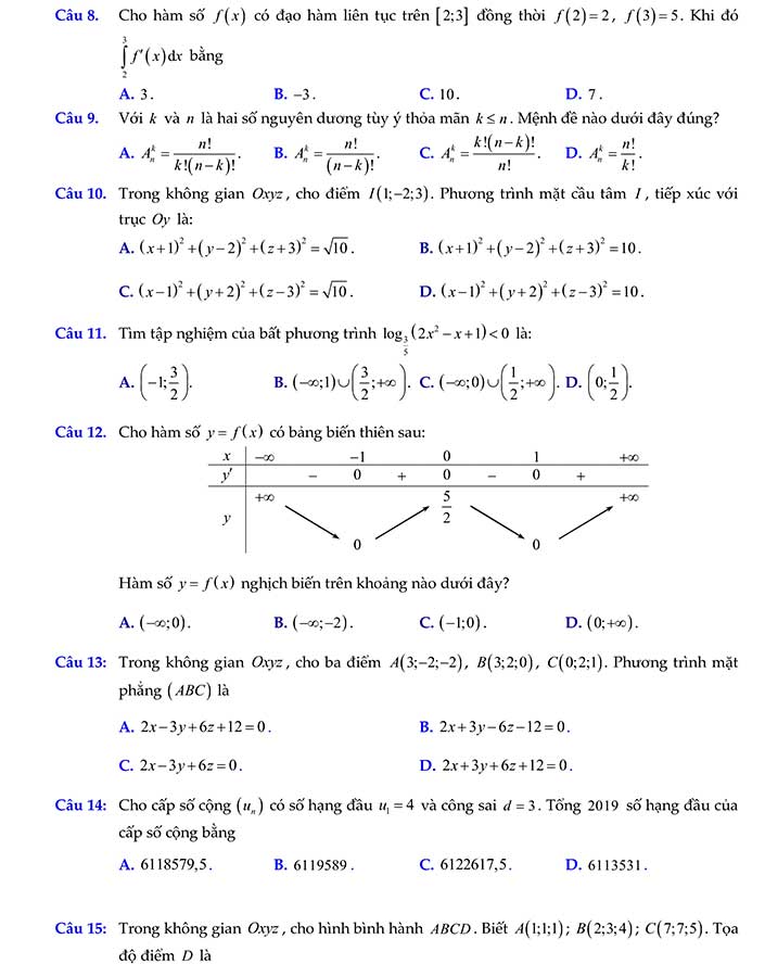Đề thi thử thpt quốc gia 2019 môn toán cụm TP Vũng Tàu trang 2