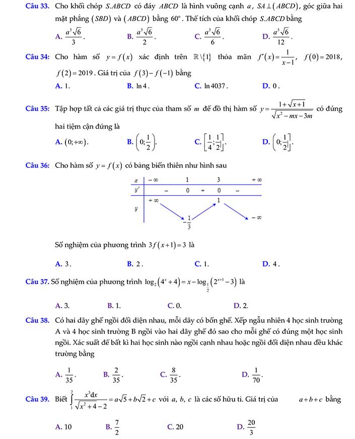 Đề thi thử thpt quốc gia 2019 môn toán cụm TP Vũng Tàu trang 6