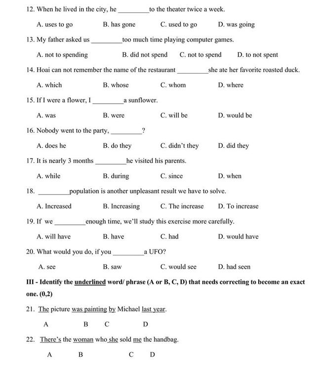 Đề thi thử vào lớp 10 môn Anh tỉnh Quảng Bình số 1 trang 2