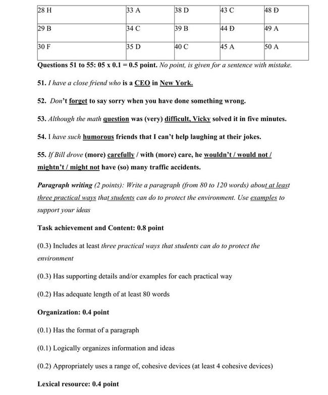 Đáp án đề thi thử môn Anh vào lớp 10 sở GD & ĐT Bình Dương trang 2