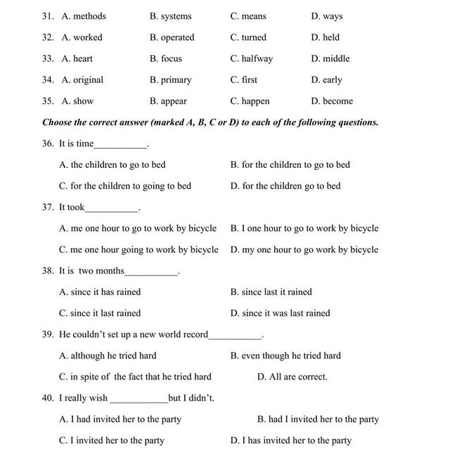 Đề thi thử môn Anh vào lớp 10 trường Chuyên Quang Trung - Bình Phước trang 4