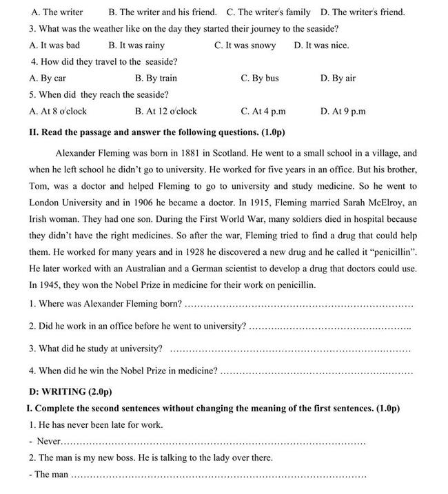 Đề thi thử môn Anh vào lớp 10 trường THPT Chuyên Lê Quý Đôn - Điện Biên trang 3