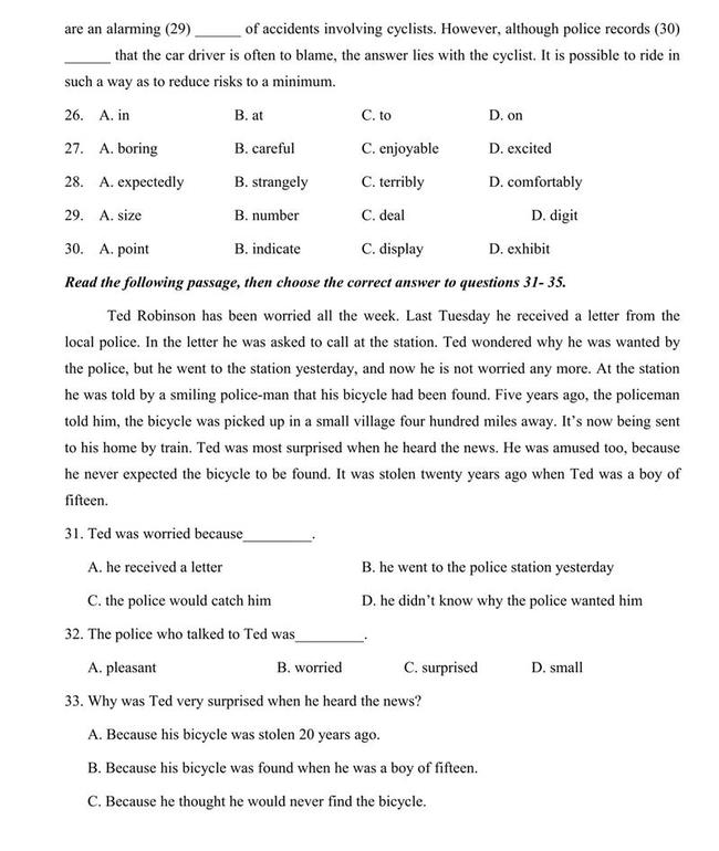 Đề thi thử môn Anh vào lớp 10 trường THPT Chuyên Trần Hưng Đạo - Bình Thuận trang 4