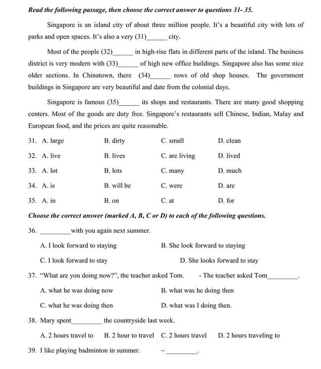 Đề thi thử môn Anh vào lớp 10 trường THPT Hùng Vương - Bình Định trang 4