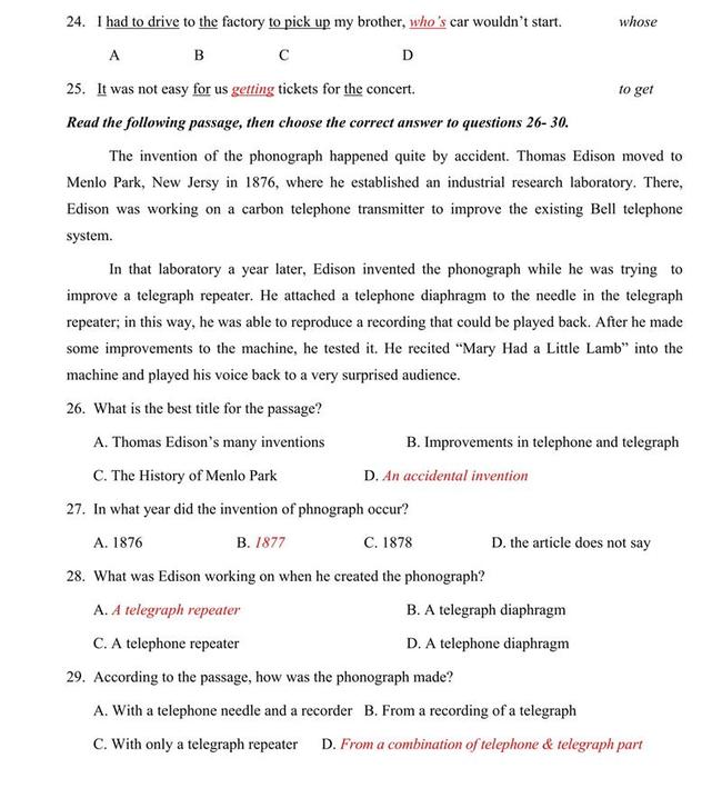 Đáp án đề thi thử môn Anh vào lớp 10 trường THPT Hùng Vương - Bình Định trang 3