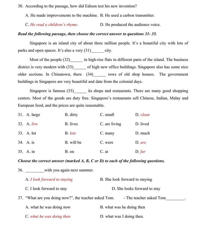 Đáp án đề thi thử môn Anh vào lớp 10 trường THPT Hùng Vương - Bình Định trang 4