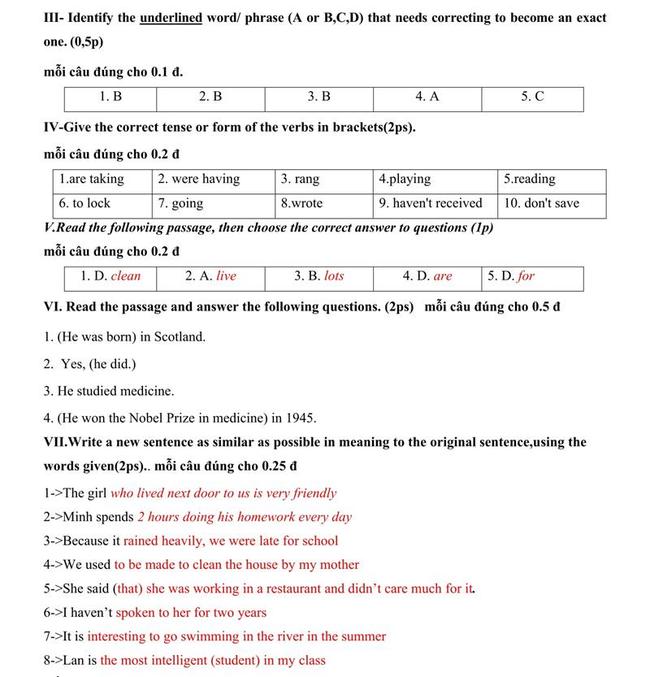 Đáp án đề thi thử môn Anh vào lớp 10 trường THPT Trần Phú - Đà Nẵng trang 2