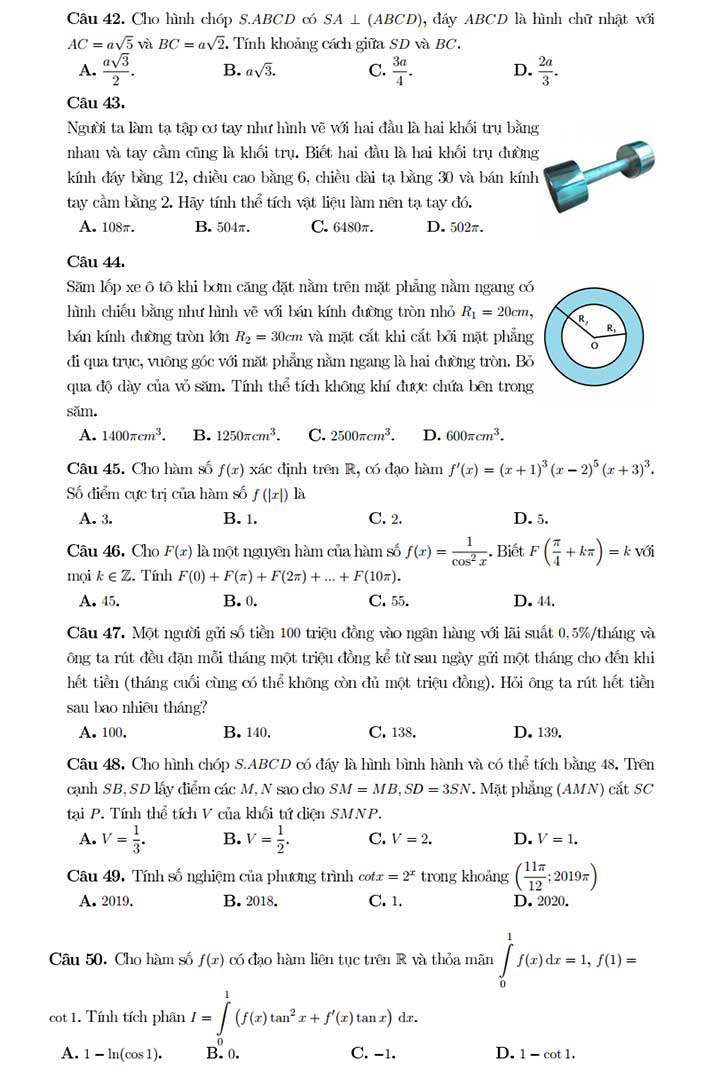 Đề thi thử môn toán 2019 THPT chuyên Lê Qúy Đôn – Quảng Trị lần 1 (Mã đề 101) - Trang 5