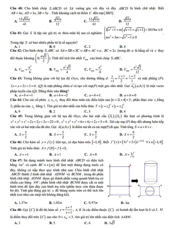 Đề thi thử môn toán 2019 THPT Chuyên Ngoại Ngữ – Hà Nội trang 4